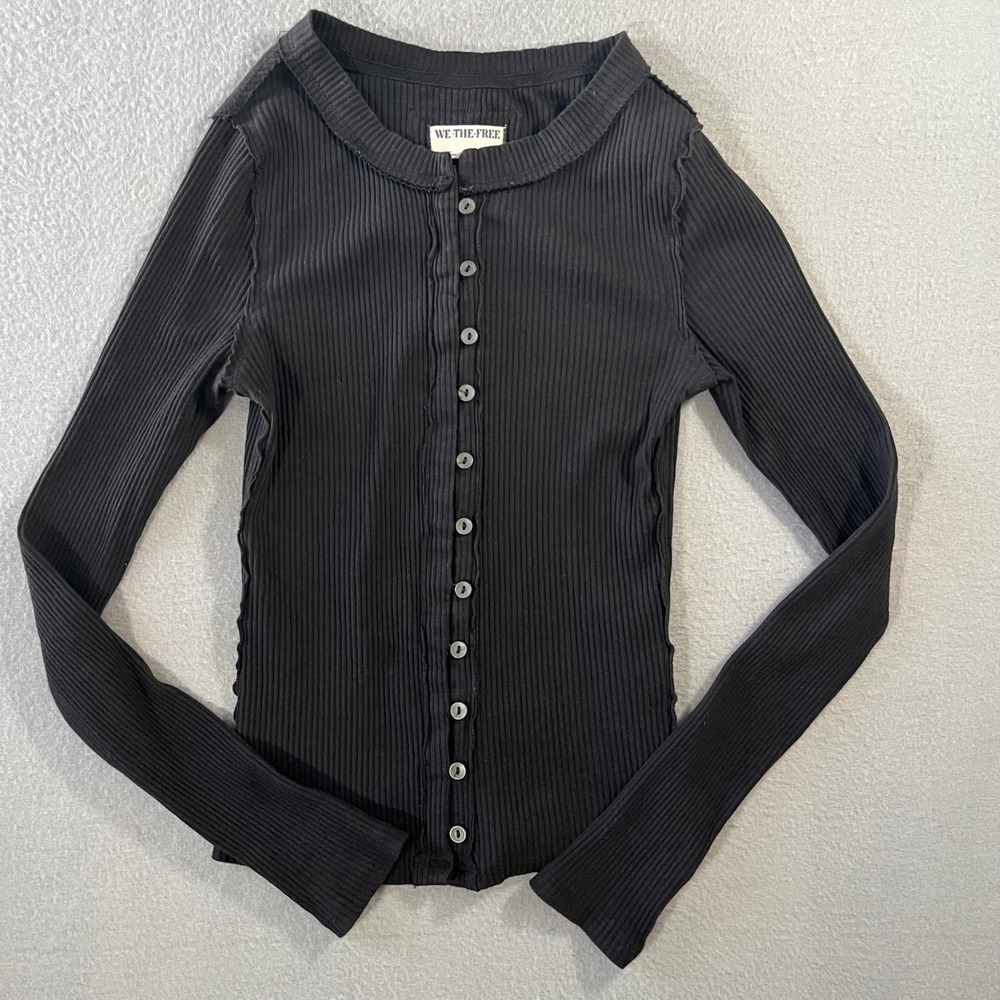 We The Free Free People Black Ribbed its on cardi Long Sleeve Top Small
